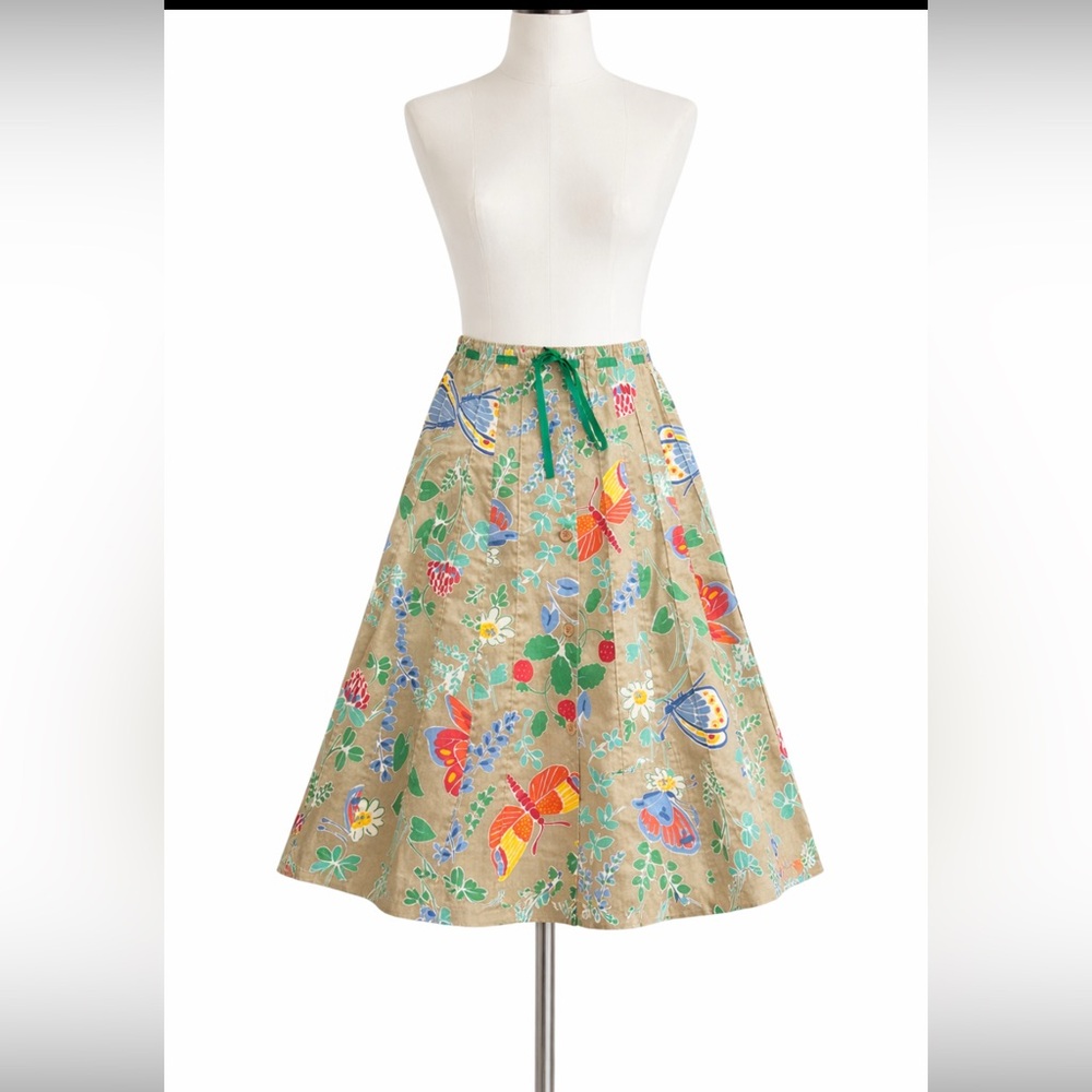 Vintage Herman Geist Midi Skirt Butterfly, Dragonfly & Floral Print 70’s Small-4